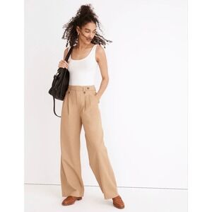 Madewell Khaki Tan Wide Leg Pleated Trousers Linen Blend MC994  Womens 4